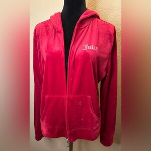 Juicy Couture Bright Coco Red Velour Rhinestone Logo Hoodie and Pants